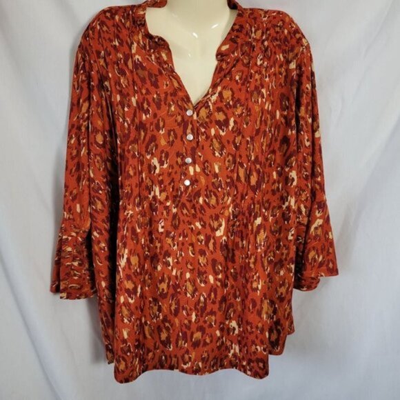 NEW 2X NY Collection pullover blouse flowy bell sleeves animal print NWT PRETTY - Picture 1 of 10